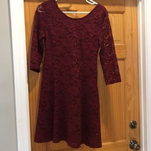 Maroon lace long sleeve dress